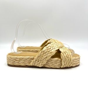 Kaanas Womens‎ Size 7 Natural Woven Raffia Slip On Platform Flat Sandals Shoes